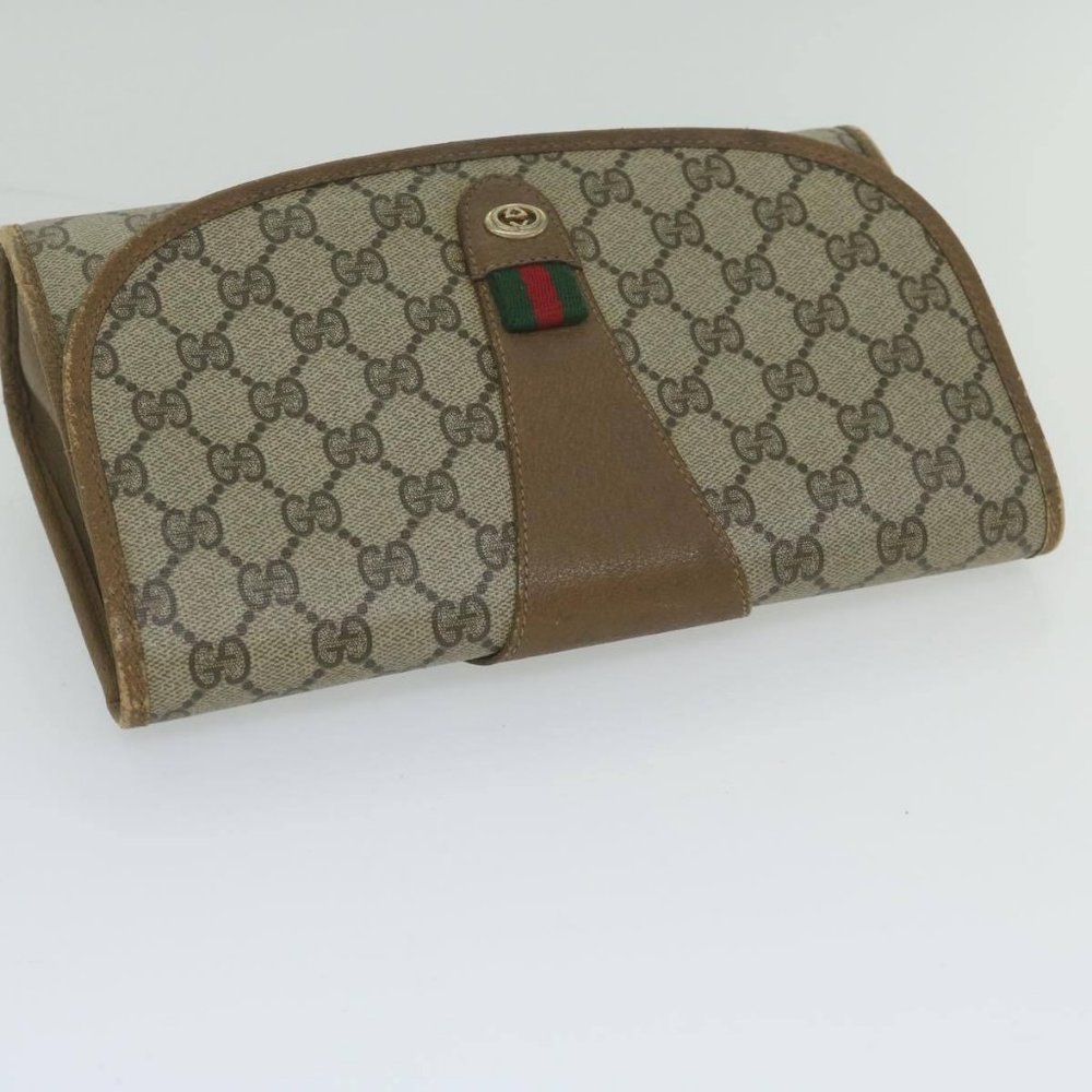 GUCCI GG Supreme Web Sherry Line Clutch Bag Beige Red 89 01 030 Auth - Picture 11 of 16